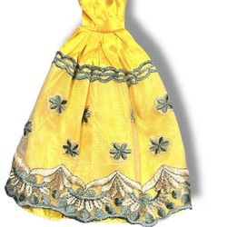 Barbie Size Yellow & Sage Green Handmade Wedding Party Dress Doll Clothes Gown
