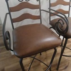 Wrought Iron and Leather Stylish Bar Stools Swivels