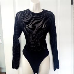 Black Sexy Flirty Mesh Sheer Bodysuit 