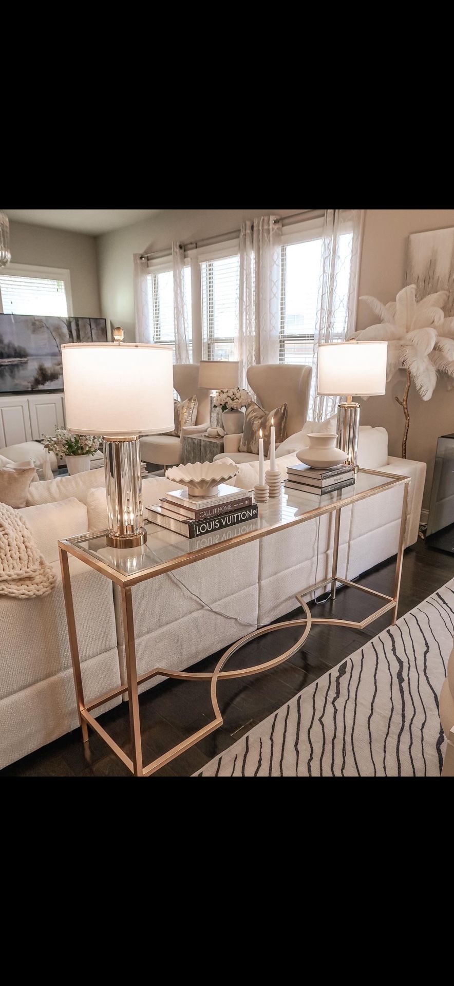 Gold console table - Dimensions 16"D x 63"W x 32"H
