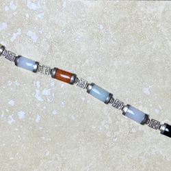 Vintage Sterling Silver Jade Link Bracelet