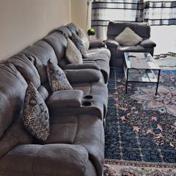 Reclining Sofa Couch Set Living Room Set 8007 (Grey, Sofa+Loveseat+Reclin