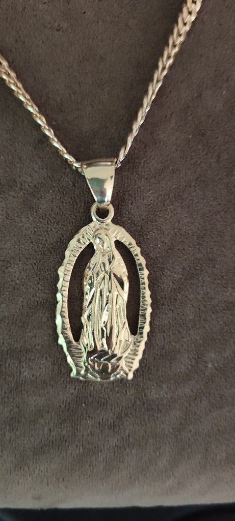 18k Gold Plated Hip Hop HOLY MARY Pendant 5mm 24" Cuban Necklace Chain