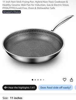 Durable non stick frying pan is 11 inches. Brand new