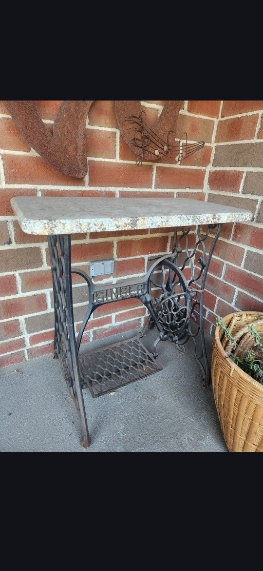 Singer Sewing Machine Base (Genuine Antique) Marble-Topped Table