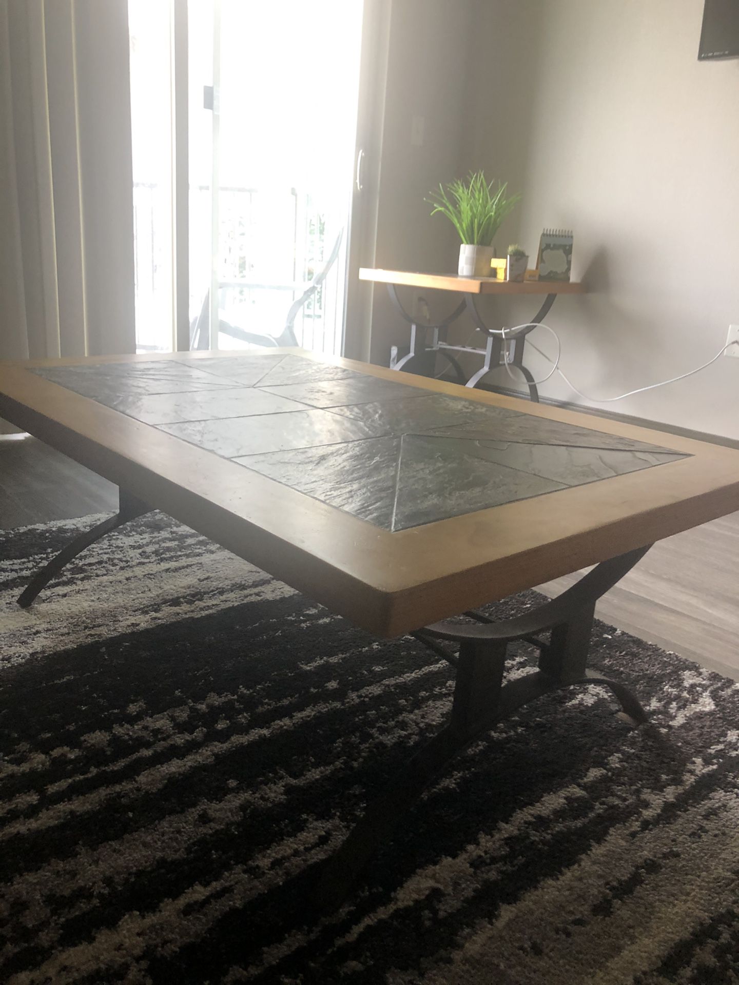 Sandton Table/ Solid Pine Wood, light Teak stain- Autumn/ Viola slate