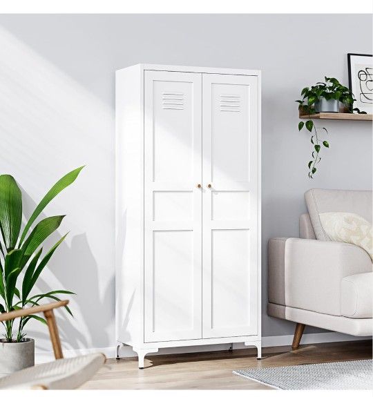 Yizosh Metal Storage Cabinet with 2 Doors and 4 Adjustable Shelves - 61" White Kitchen Pantry Storage 5-Tier Tall Steel Cabinets Locker for Kitchen,