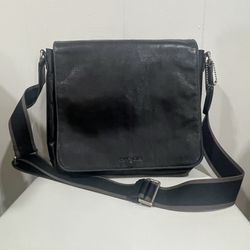 COACH Heritage Black Leather Messenger Bag #F70555