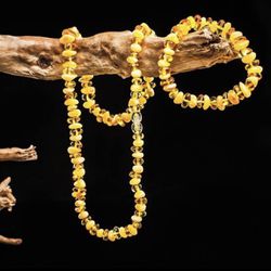 A set of beads and a bracelet made of amber