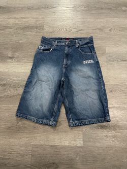Vintage 1990s Phat Farm Men’s Blue Wash Embroidered Jean Shorts