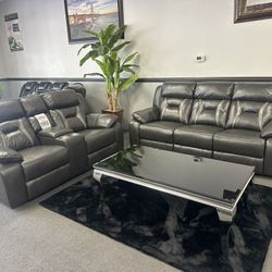 Gray Leather Sofa & Loveseat