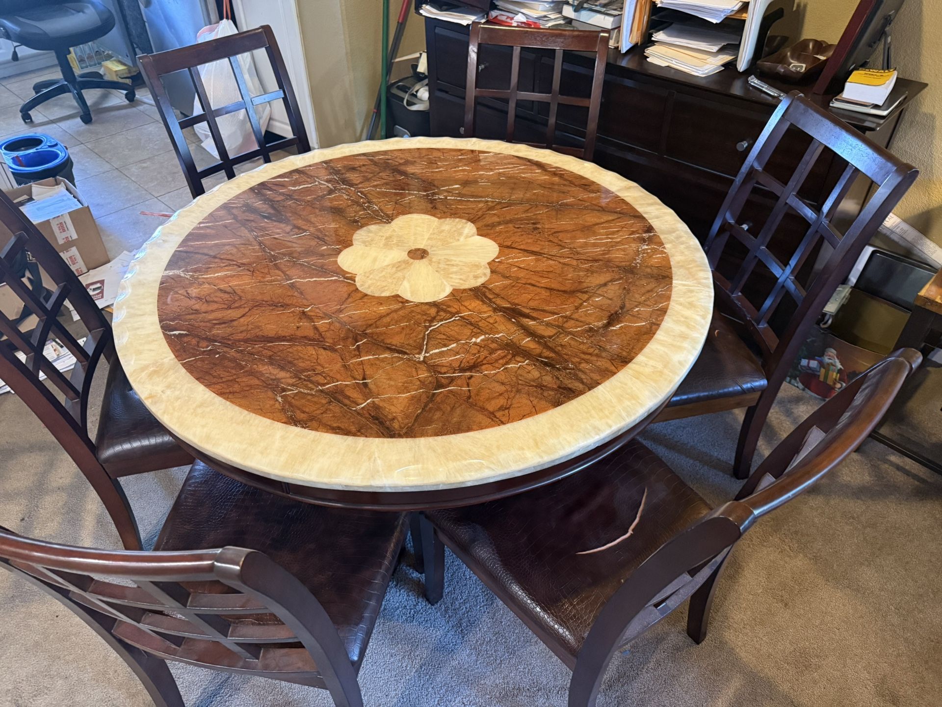 Stone Dinning Table And 6 Chairs