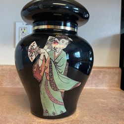 Antique 1920s Imari Japanese Black Glass Ginger Jar/Urn