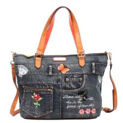 Nicole Lee Riley Denim Embroidery Bag --Brand New