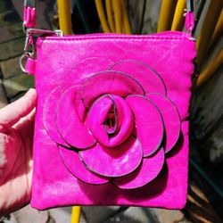 Pink Vintage Leather Flower Purse 