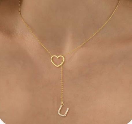 U Initial Heart Necklace for Women 14k Gold Plated Cubic Zirconia Letter Pendant Necklace Dainty Necklaces