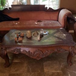 Mahogany Wood Coffee Table And Accent Couch! Accepting Best Offer !!! 