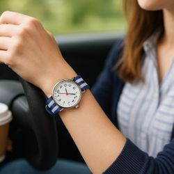 Vintage 1990s Quartz Watch Japan Movement, Striped NATO Strap, 1.5” AS-IS