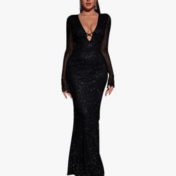 Women Sexy V Neck Sequin Long Sleeve Bodycon Maxi Dress Sparkly Ruched Gown Evening Formal Dresses