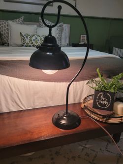 Black Industrial Desk Lamp with Curved Arm