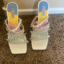 White Spike/rhinestone Heels
