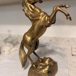 Vintage Brass Rearing Horse Statue Sculpture Equestrian Decor Heavy Metal Figure
