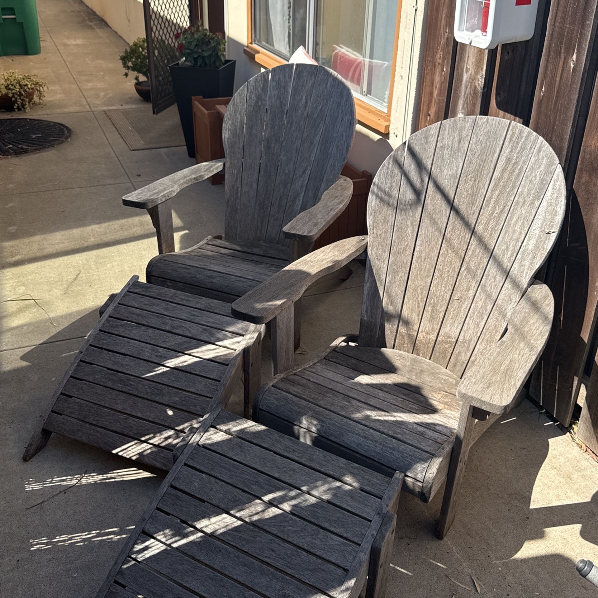 Pair - Real Wood Adirondack Chairs With Stool 