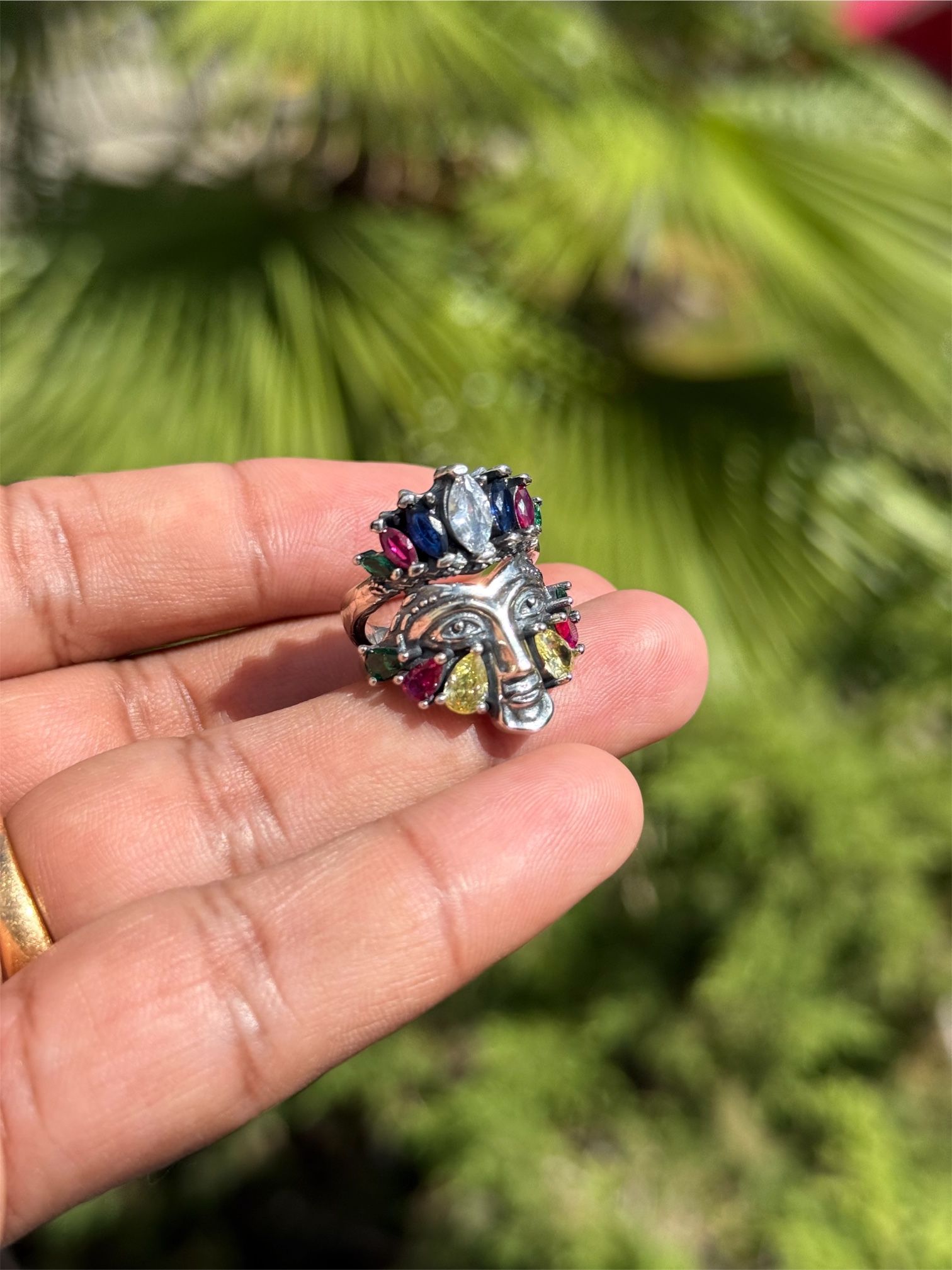 Colorful Face Ring 925 Sterling Silver | Adjustable Size 7