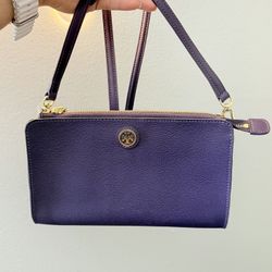 NEW Tory Burch Deep Purple Wristlet Clutch Crossbody