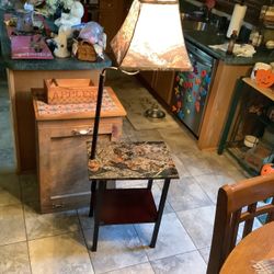 Camouflage lamp end table matching table top and shade 