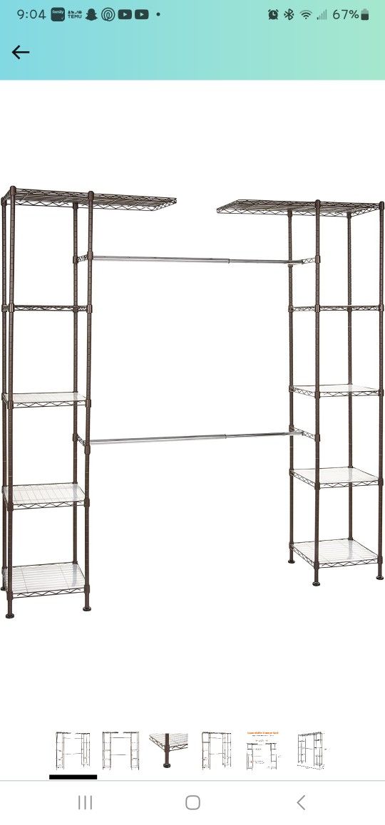 Preowned Amazon Basics Expandable Metal Hanging Storage Organizer Rack Wardrobe

