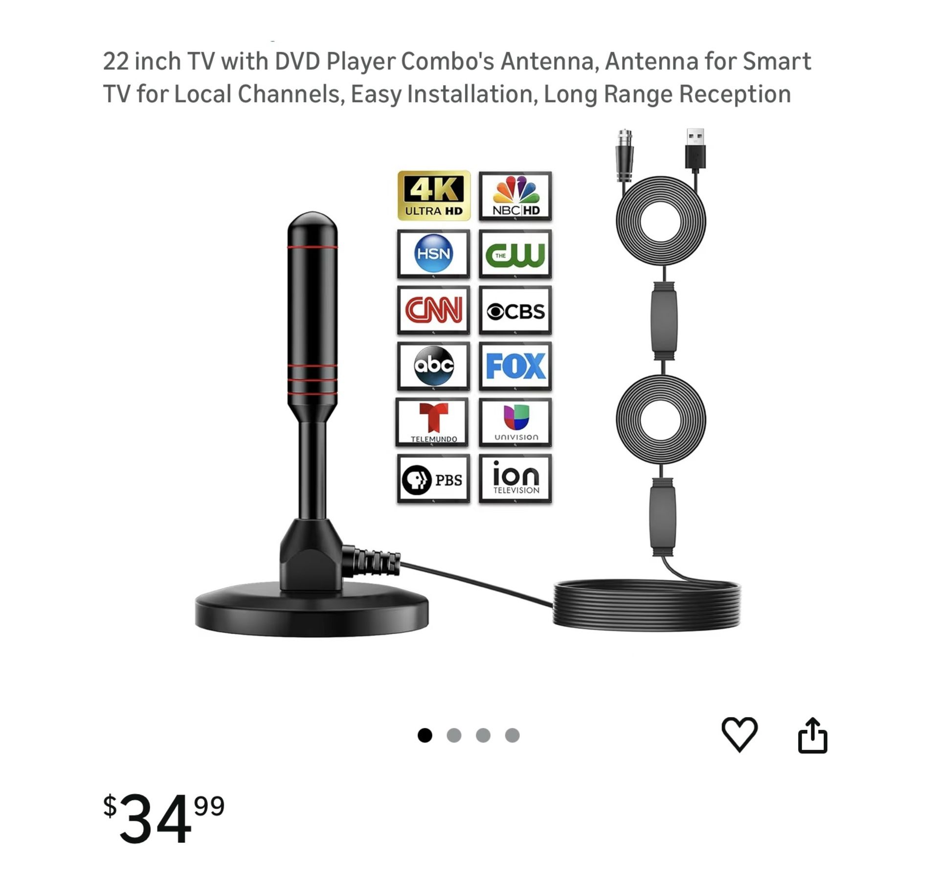 Brand new 22 inch TV with DVD Player Combo's Antenna, Antenna for Smart TV for Local Channels, Easy Installation, Long Range Reception Whitestone/Flu