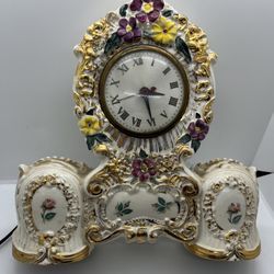 1950s Sessions Floral & Gold Porcelain Mantle Clock (Electric) by Oxford Metal Spinning Co