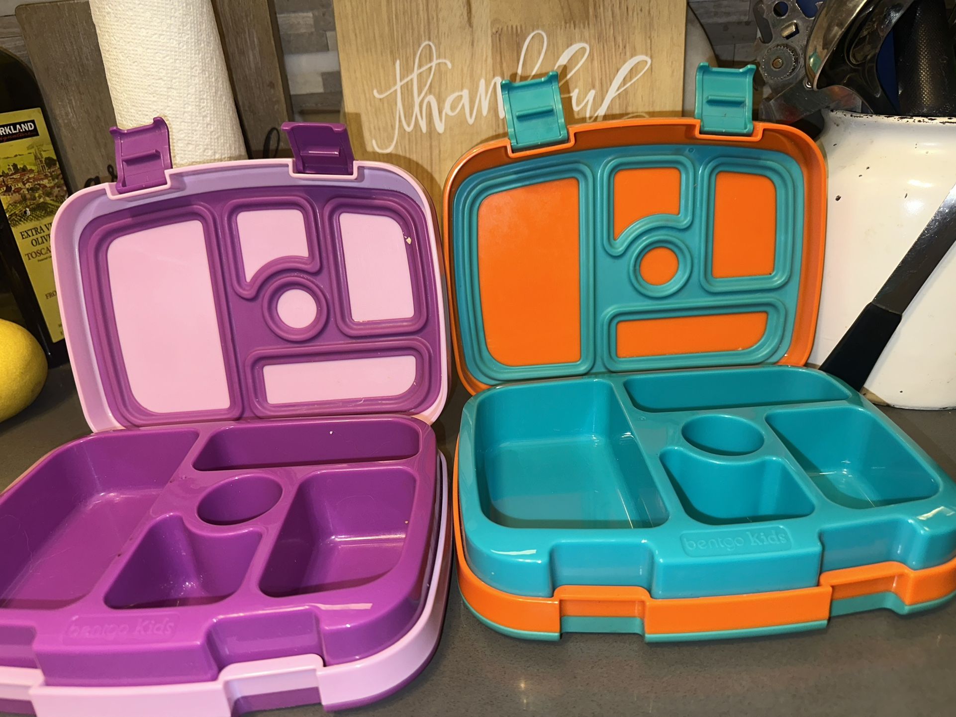  2 Bento Kids Lunch Boxes – Purple & Orange – $16