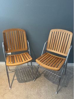 Pair of Wood and Chrome Folding Chairs