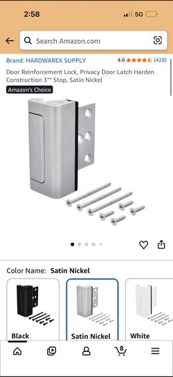 Door Reinforcement Lock, Privacy Door Latch Harden Construction 3"" Stop, Satin Nickel