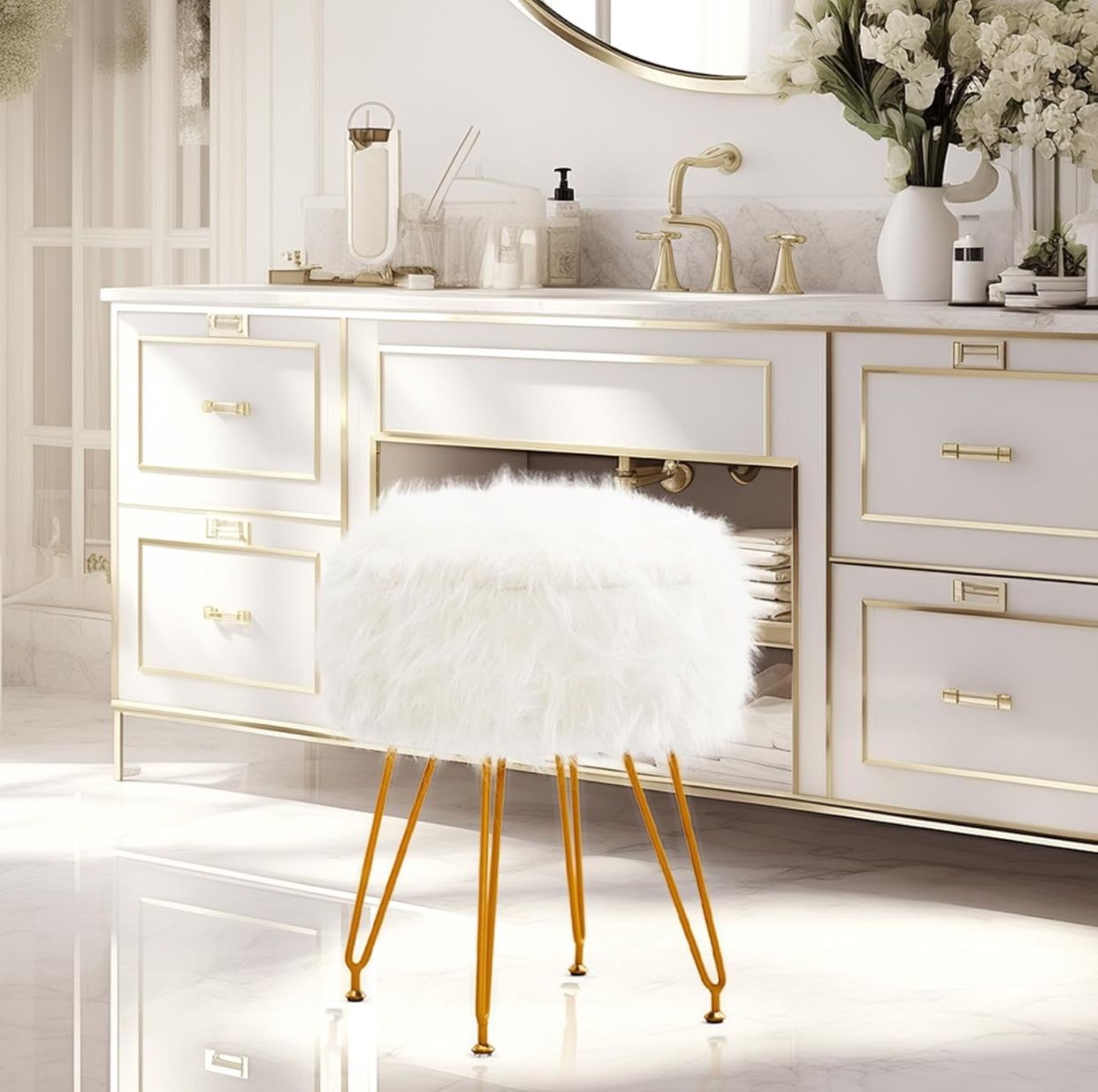 *BRAND NEW* ALeesing Faux Fur Vanity Stool Chair