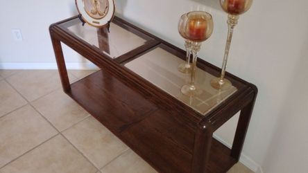 Solid Wood Entryway Console Table with Glass Top Inserts