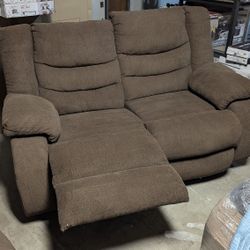 Anton Brown Fabric 56" Manual Reclining Loveseat | Track Arms | Wall Hugger