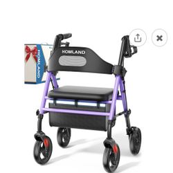 Brand New In The Box Adult Walker HOMLAND Foldable Rollator Walkers with Seat for Seniors, 8" Big Wheels, 350 lb. Weight...