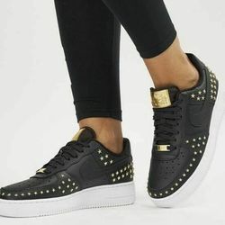 Nike Air Force 1 07 XX GOLD Studded Black White AR0639 001 Women's 8.5 Shoes