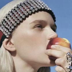 Gucci $800 Crystal Red Blue Web Elastic Embellished Headband