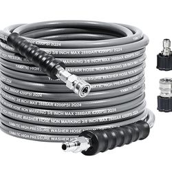 3/8" Pressure Washer Hose 50FT with Stainless Steel Swivel Quick Connect, 4200 PSI Non Marking Rubber Wear Resistant Steel Braided Industry Grade for 