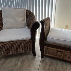 Woven Wicker Chair & Ottoman with storage