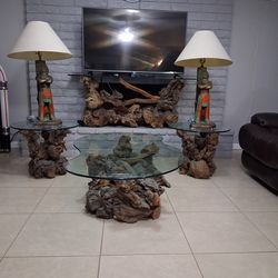 Vintage Tree Root/driftwood Tables 4 tables 2 lamps