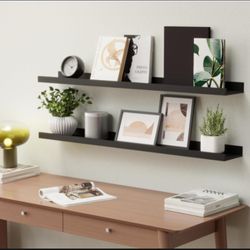 35.4" Black Floating Wall (2) Shelves with Lip | Modern Wall Mounted Picture Ledge for Bedroom, Nursery, Living Room, Bathroom, Kitchen