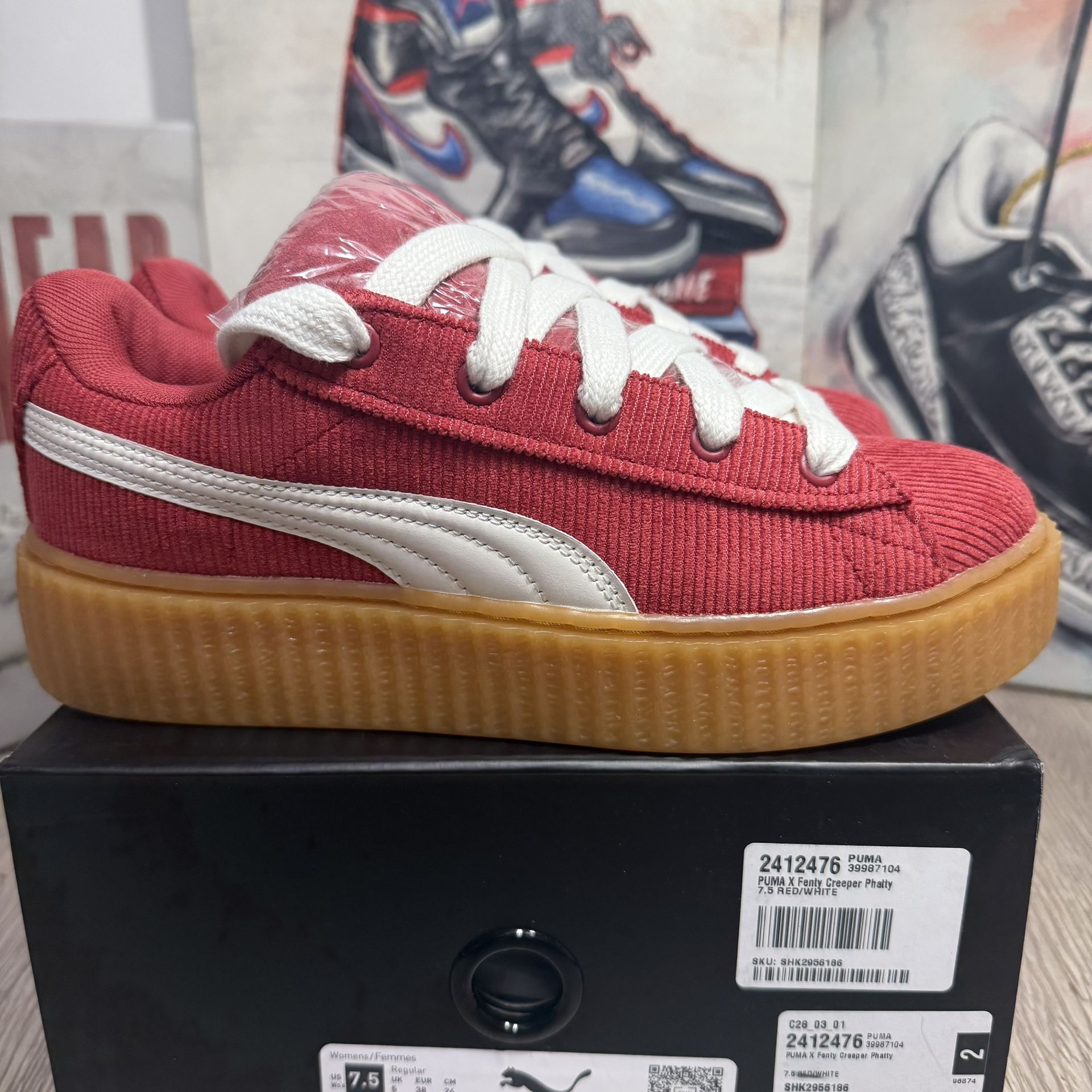 New Puma X Rihanna Fenty Creeper Phatty Corduroy Club Red 399871 04 ‘ In Session Pack’ Red Gum Womens Sizes 6 US, 6.5 US, 7 US, 7.5 US, 8 US, 8.5 US,