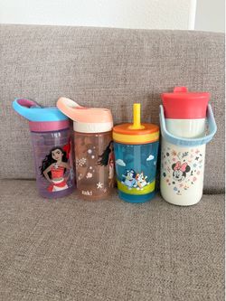 Kids Zak! Water Bottles Bundle - Moana, Bluey, Minnie Mouse (4) NEW