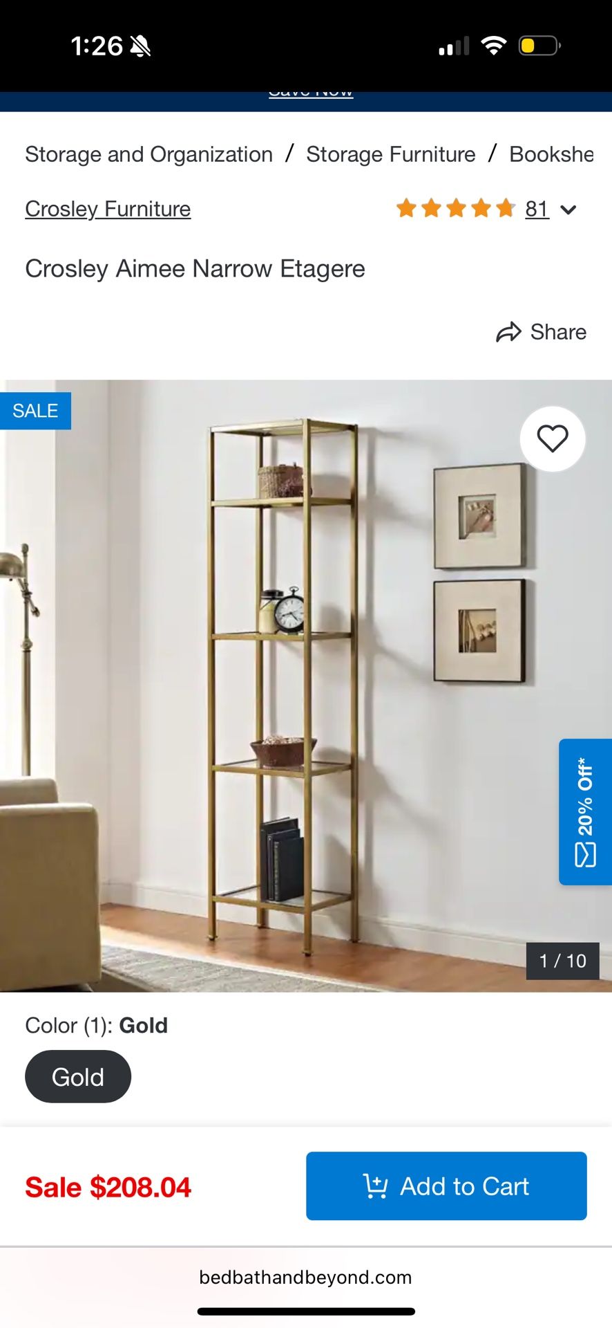 Gold Storage Tower With Glass Shelves