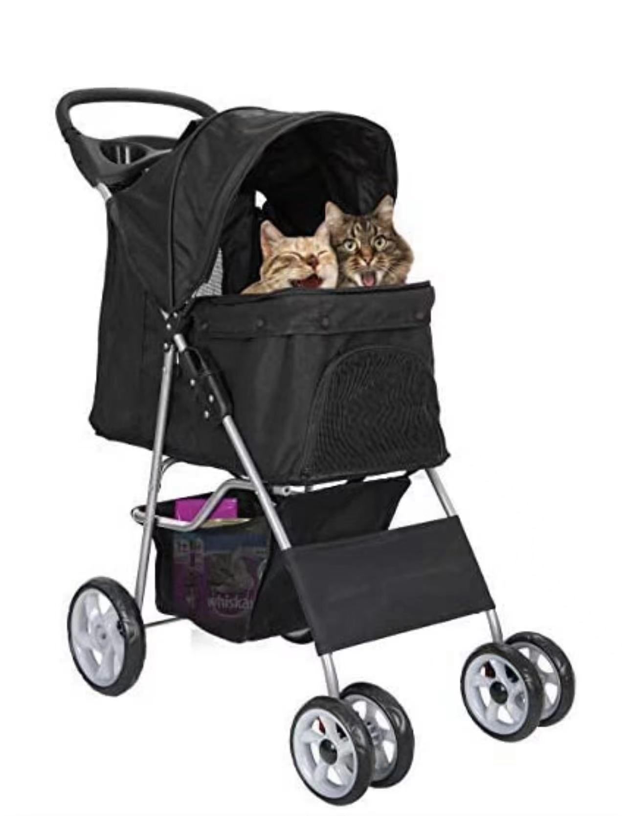 Foldable Dog Stroller Pet Travel Carriage Detachable Carrier Cart - Black